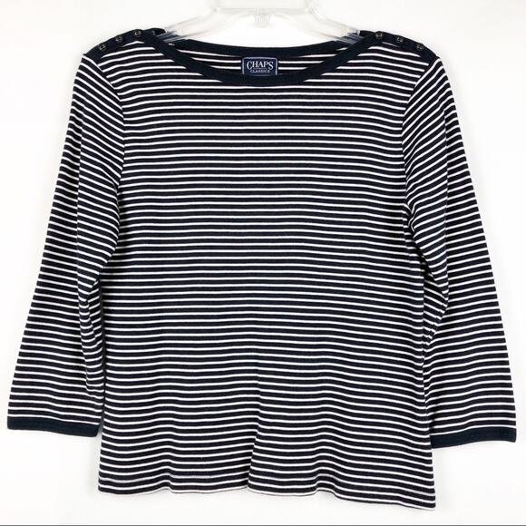 Chaps Y2K Vintage 3/4 Sleeve Striped Blue White Top Size Large - Picture 1 of 4